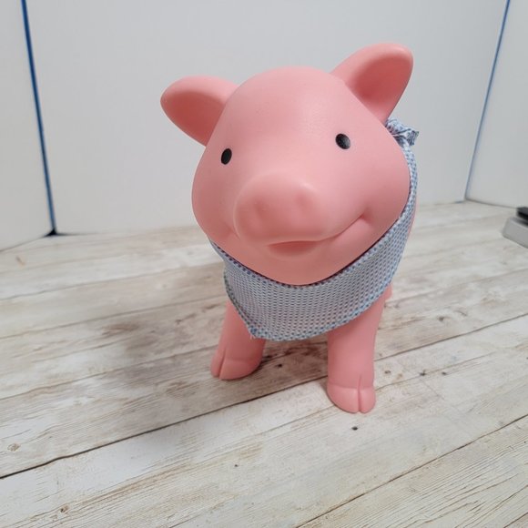 Schylling Rubber Piggy Bank with‎ blue white bandana and plug - Picture 1 of 16